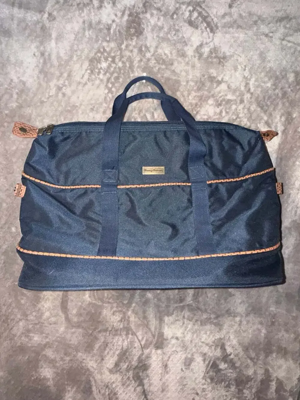 Tommy Bahama Navy Blue Canvas Weekender Duffel Travel Bag